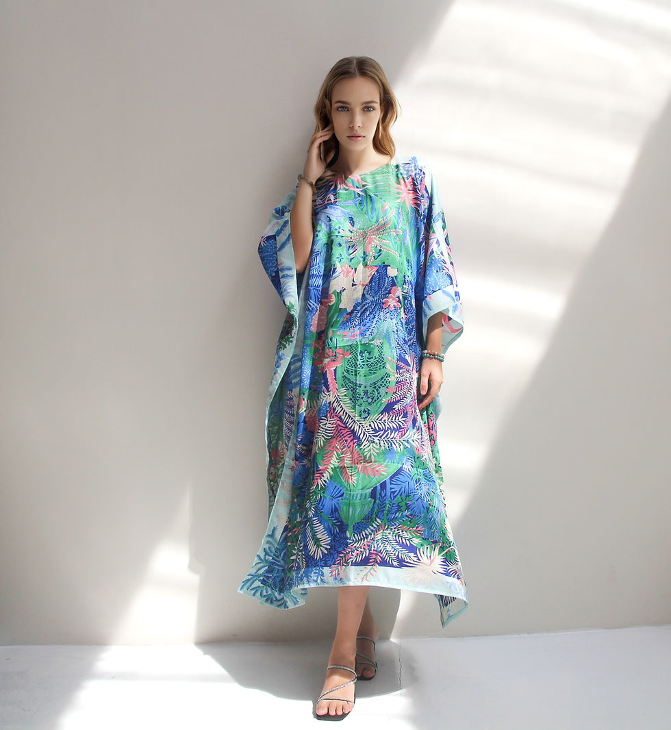 Thumbnail: Blue kaftan festive season gift- Plus size kaftan resort dress