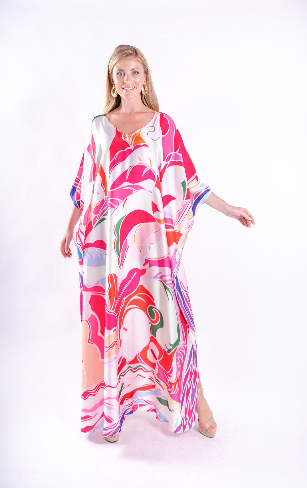 Thumbnail: Pink Kaftan Plus Size, Summer Silk Kaftan Full Length, Custom Length Kaftan Gift