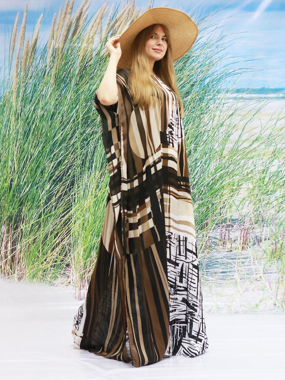 Miniature : Polka Dot Silk Caftan Loungewear, Kaftan Resort Wear Beach Wear Kaftan