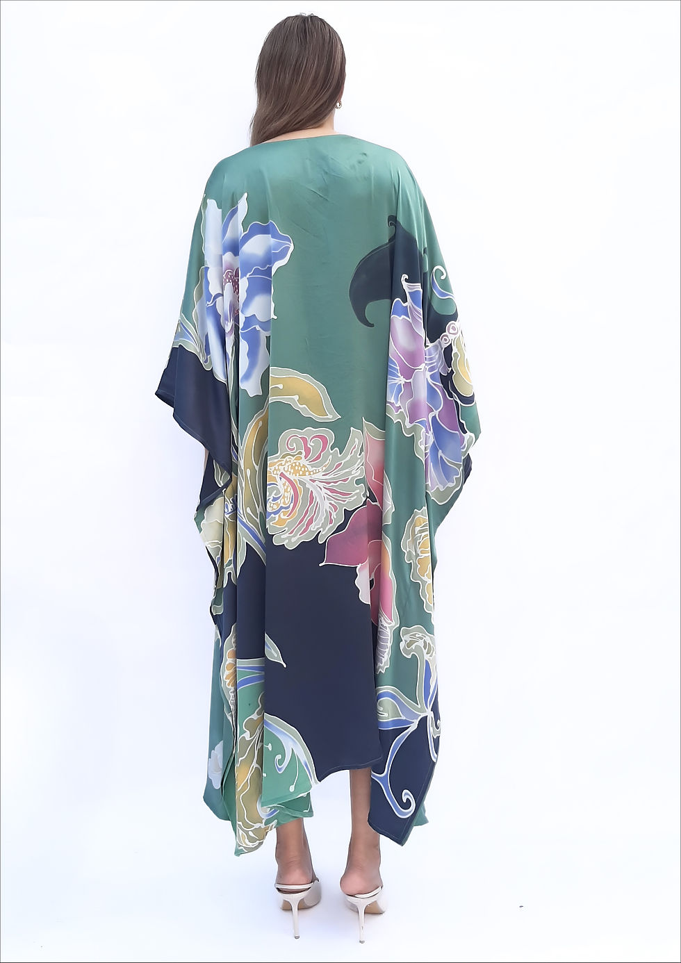 Miniature : Batik Floral hand painting silk Kaftan - Natural silk 100% kaftan delivery