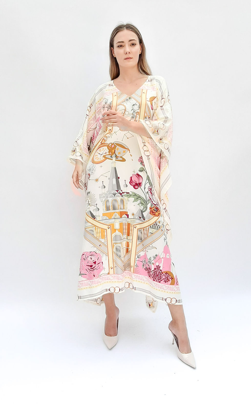 Miniatura: Silk caftan summer cruise dress holiday kaftan resort, Rose print castle