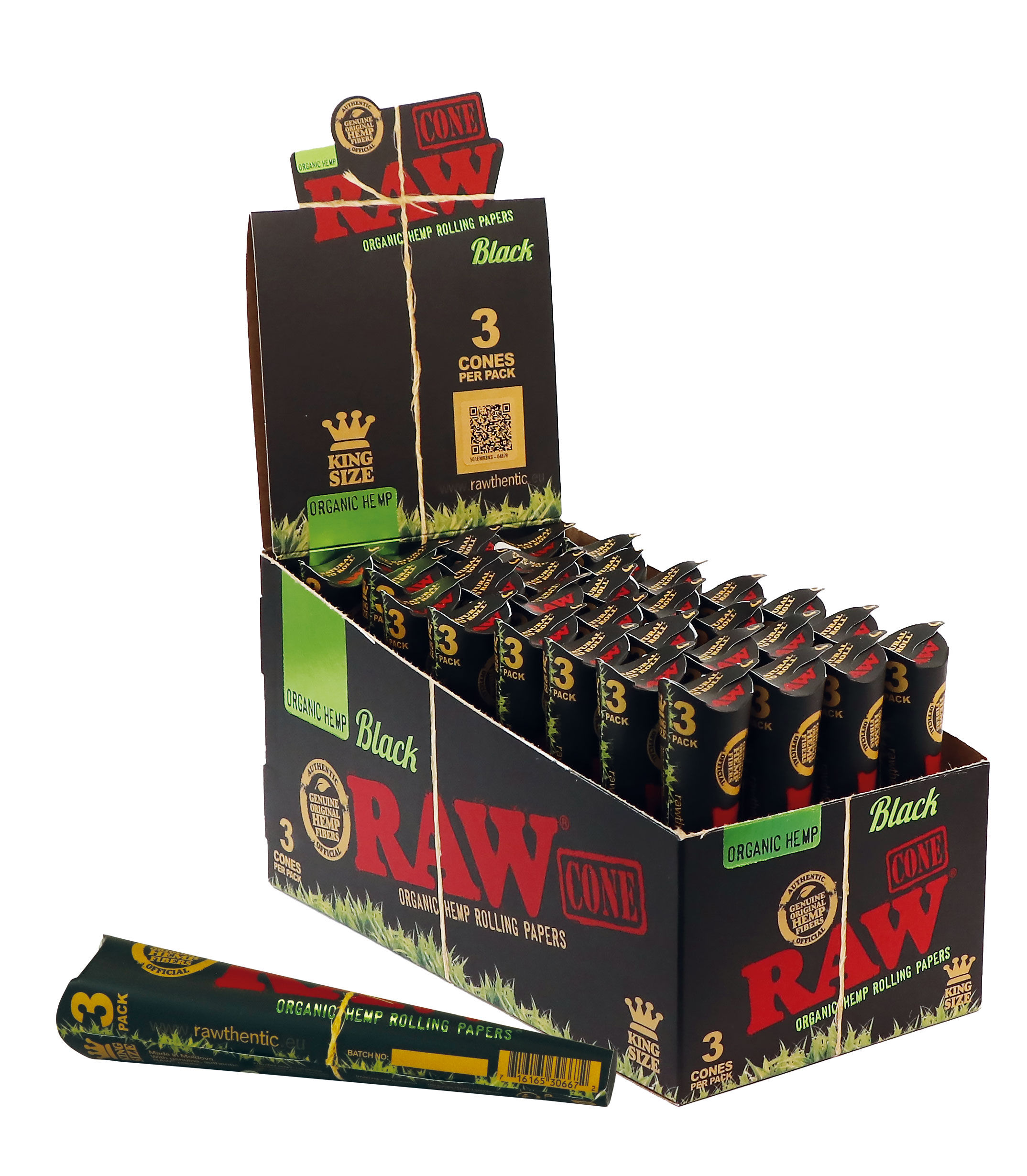 RAW Black Organic King Size Cones 1 PK (3 Cones) from €1.57