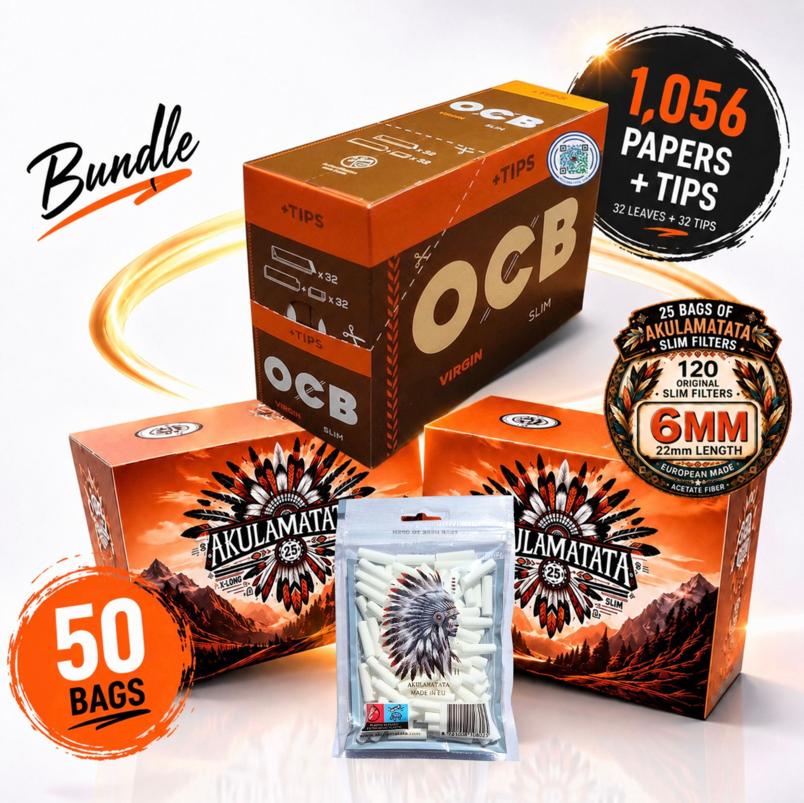 OCB Virgin Slim+Tips + AKULAMATATA Slim Filter Bundle €79.26