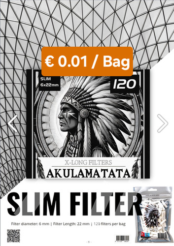 Akulamatata Filtres Slim Extra-Longs 6x22 Mm - 1920 Filtres (120 X 16 Sachets) - Qualité Européenne Premium