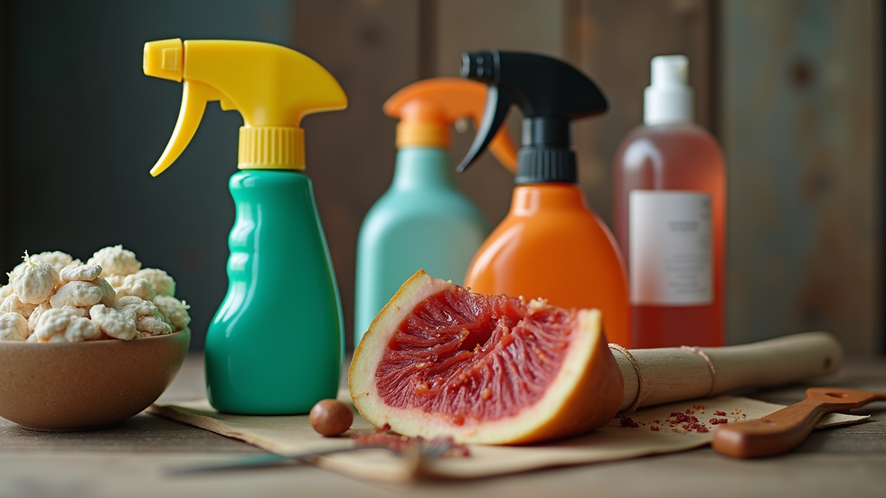 Close-up view of pest control products and tools ready for use
