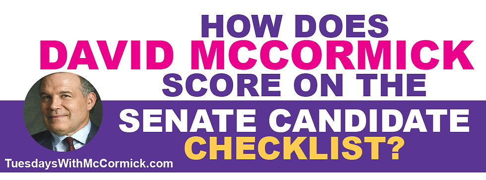 A graphic that says "How does David McCormick score on the senate candidate checklist?"