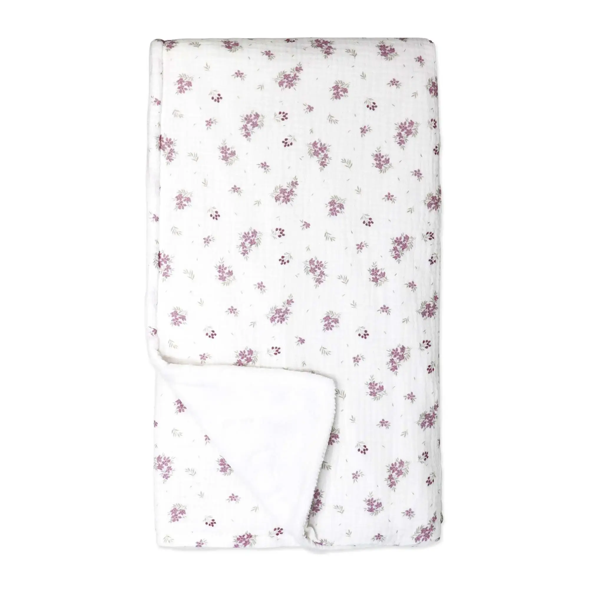 Two-Layer Muslin/ Plush Baby Blanket - Mauve Floral