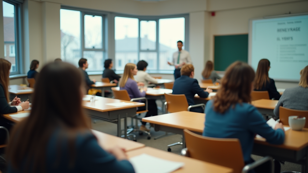 High angle view of a language classroom with students practicing speaking