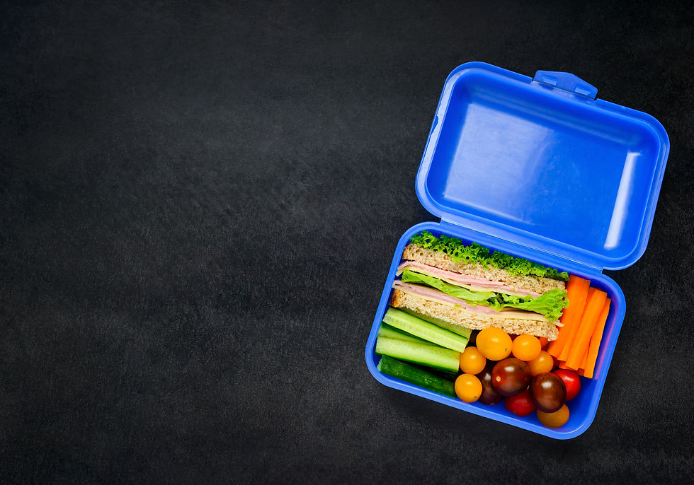 A healthy lunchbox meal filled with a fresh sandwich, colorful cherry tomatoes, crisp cucumber slices, and crunchy carrot sticks. Easy to prepare and take on the go.