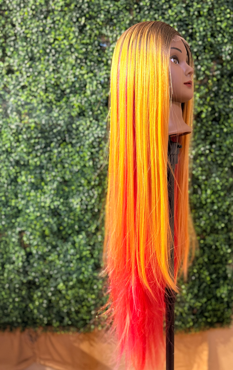 Thumbnail: Lace Red & yellow Long Straight Ombré Wig