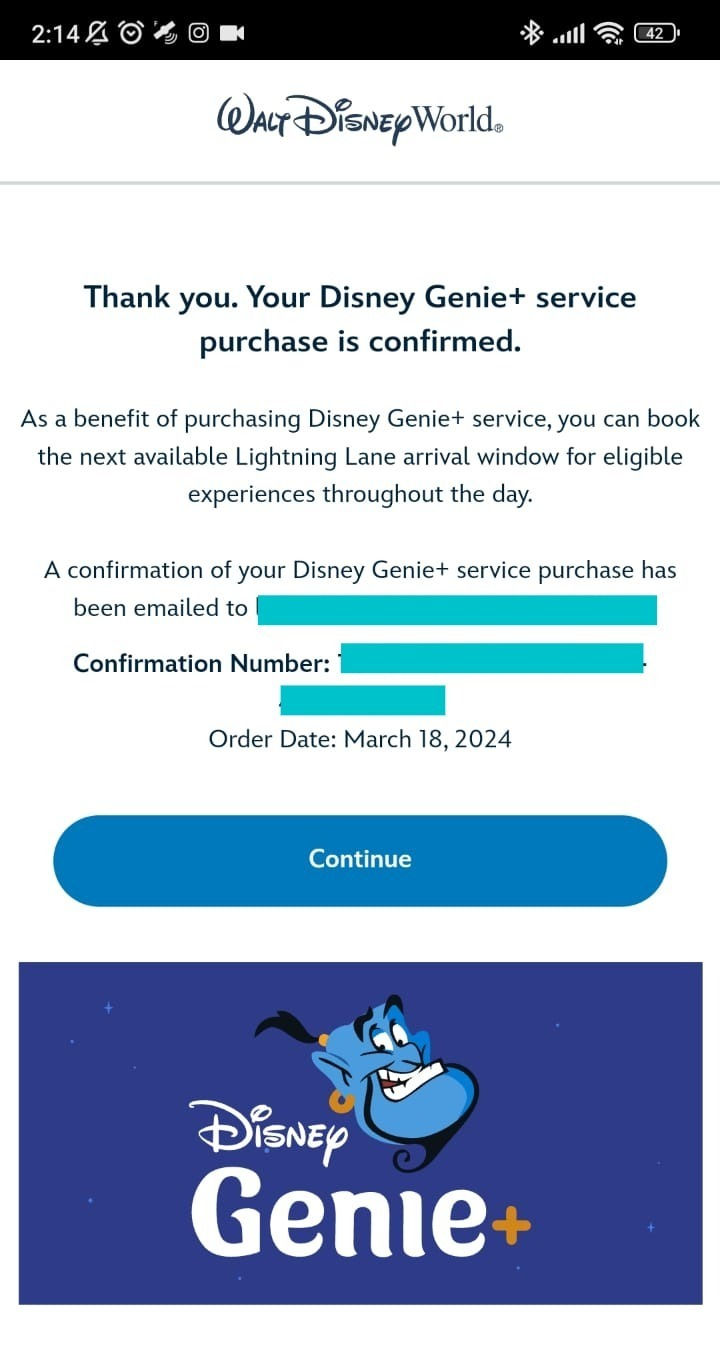 Página de confirmação de compra do Genie+