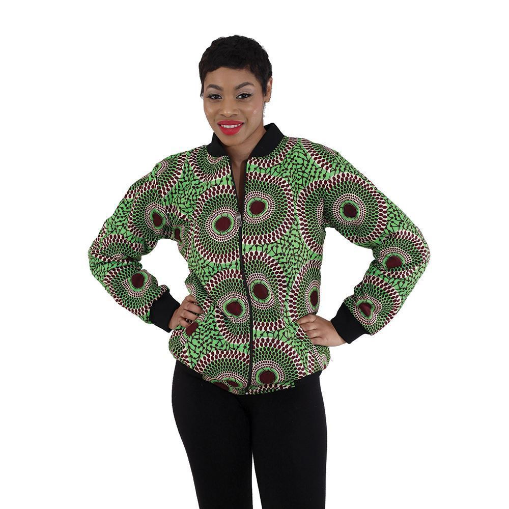 African Print Bomber Jacket: Lime