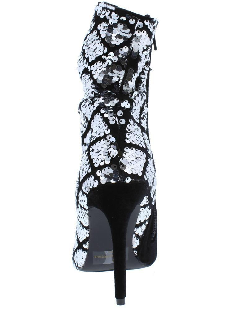 Thumbnail: Silver Black Sequin Peep Toe Stiletto Ankle Boot