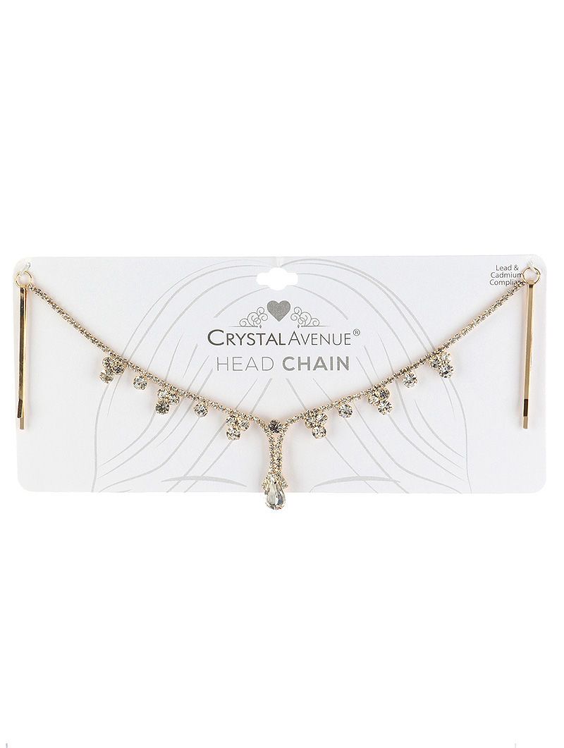 Glass Stone Teardrop Charm Rhinestone Head Chain