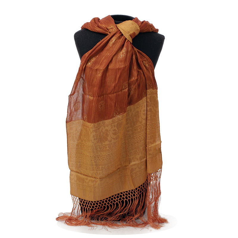 Thumbnail: Silk Jacquard Fringe Scarf
