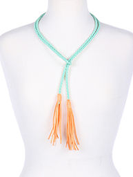 Thumbnail: BRAIDED FAUX SUEDE OPEN END TASSEL BELT  