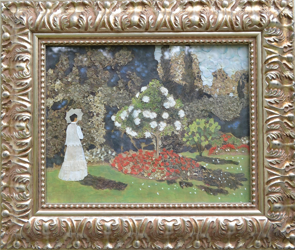Pressed Plant Art after Claude Monet’s painting "Lady in the Garden at Saint-Adresse"