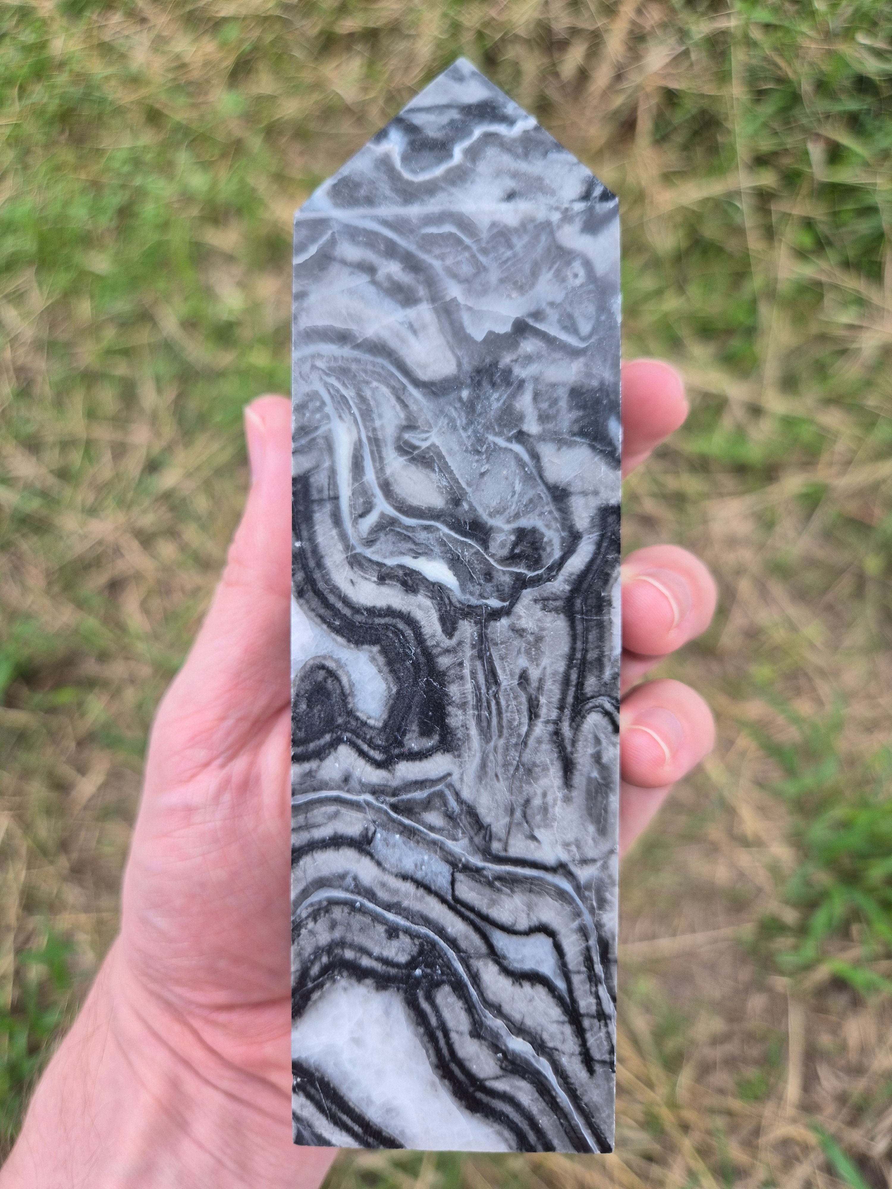 Black and White Calcite Obelisk