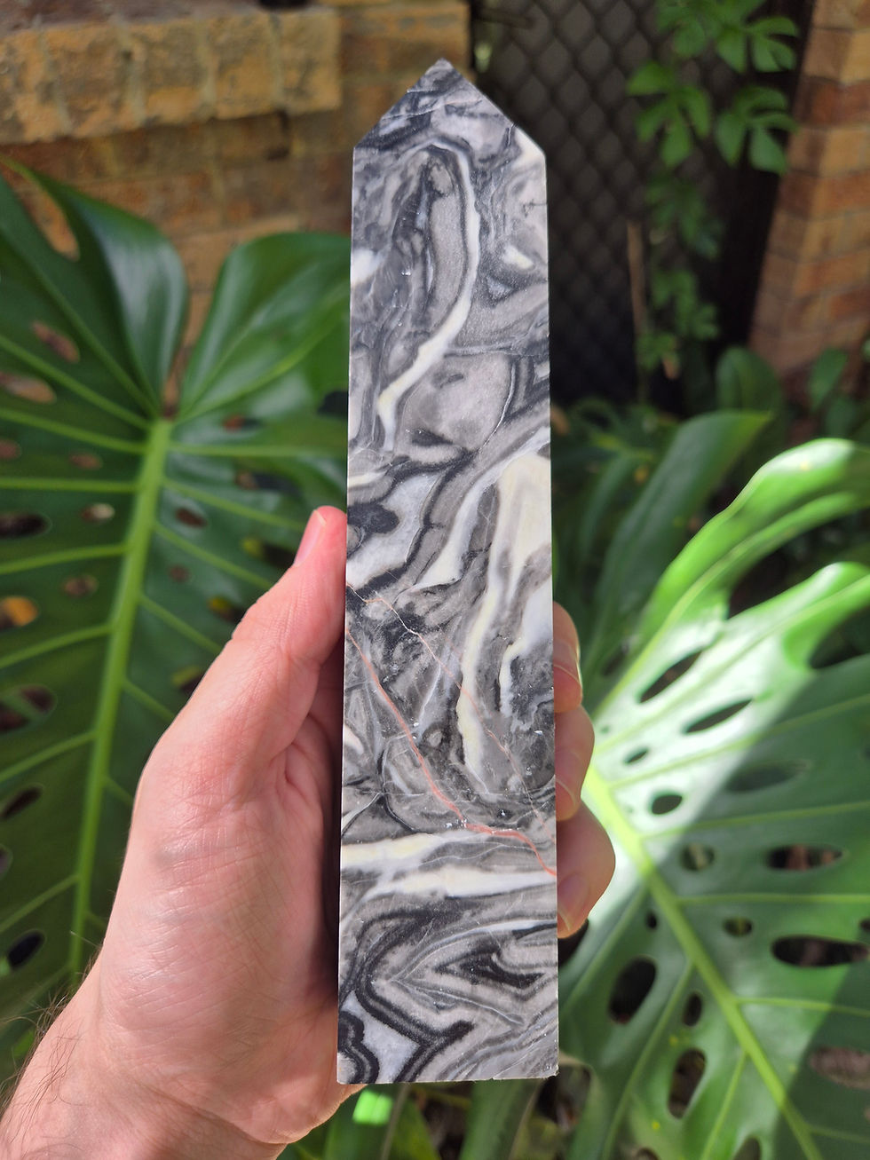 Black and White Calcite Obelisk