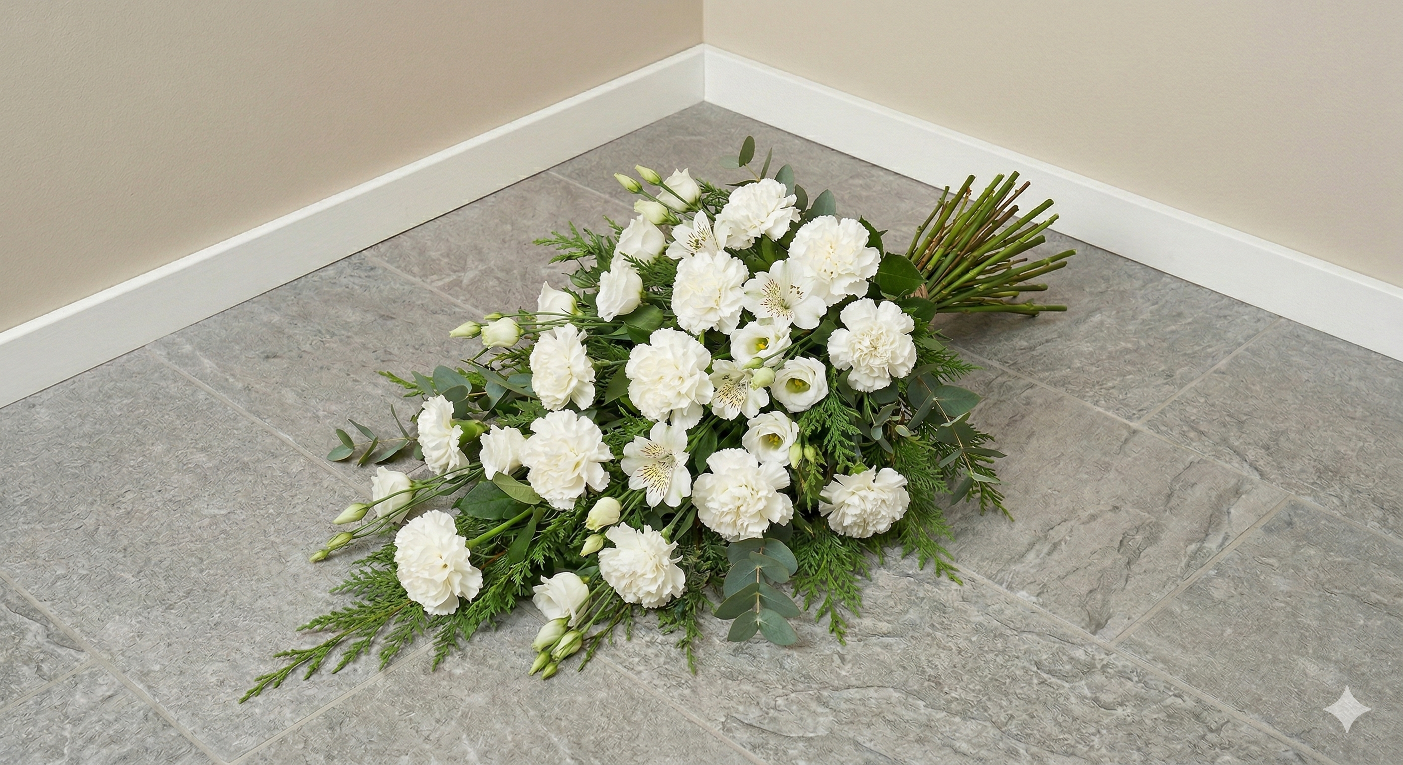 Sorgbukett vit valfri