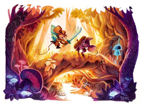 Two mice fighting in a forest