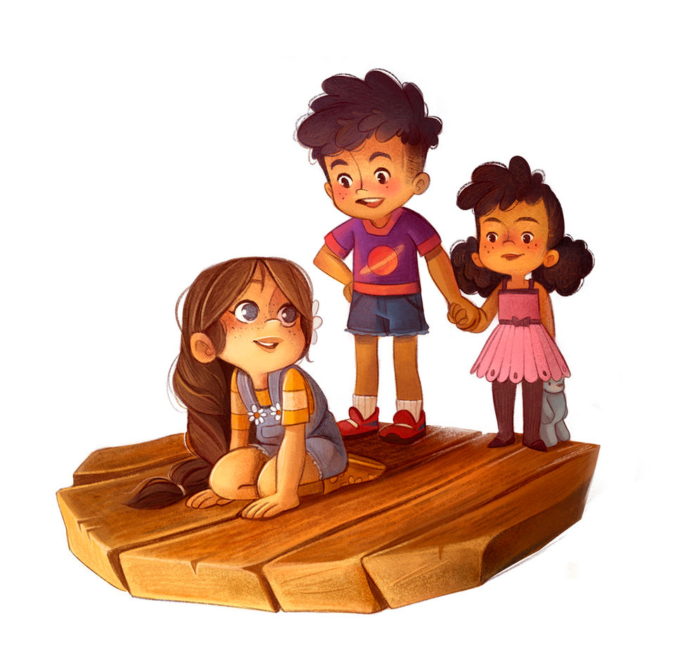 illustration of girl talking to two other children