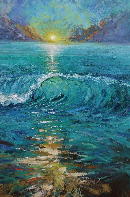 Dancing Gold in a Sea of Teal 61x89 cm (24x35 in) Acrylic on Canvas.jpg