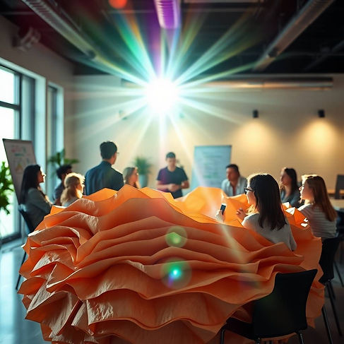 bright lens flare, layered papier-mâché material, sculpted, textured layers, light streaks