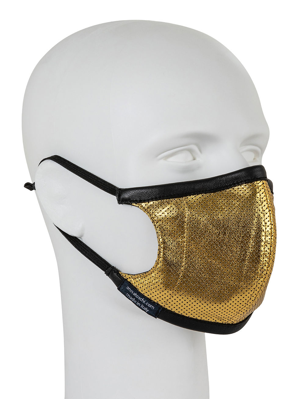 Miniatura: AT-MASK mascherina in pelle fashion oro vista laterale, fashion leather mask gold side view