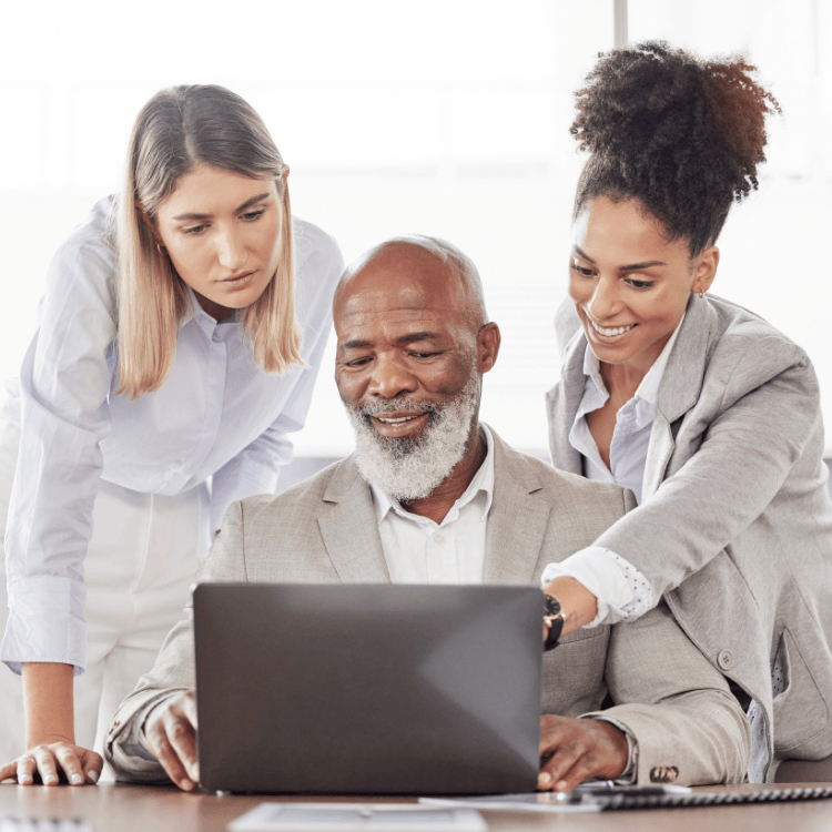 Diverse team collaborating on a 1-year digital marketing strategy including social media marketing strategy, video marketing, and SEO marketing agency reports.