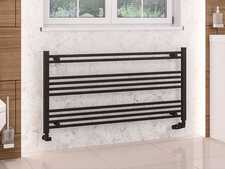 Modern Comfort With A Wide Black Towel Radiator