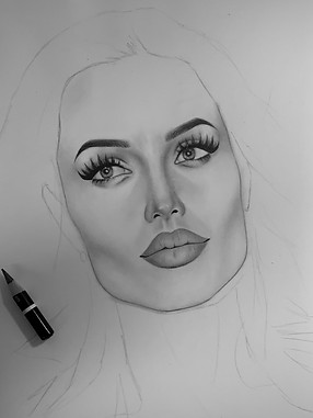 Progress picture of a drawing of Angelina Jolie 