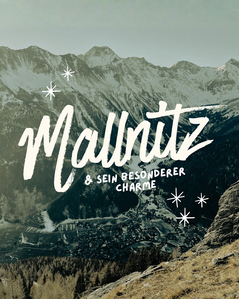 Mallnitz aus der Vogelperspektive mit Text "Mallnitz und sein besonderer Charme"