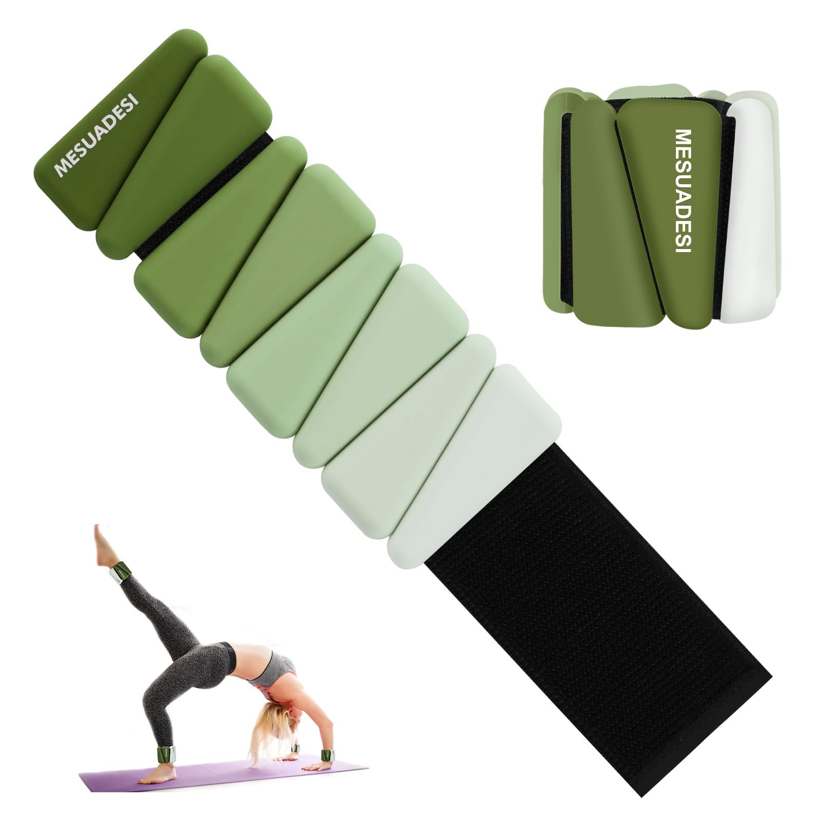 Adjustable 1Lb Ankle & Wrist Weights Set for Women (Gradient Green)