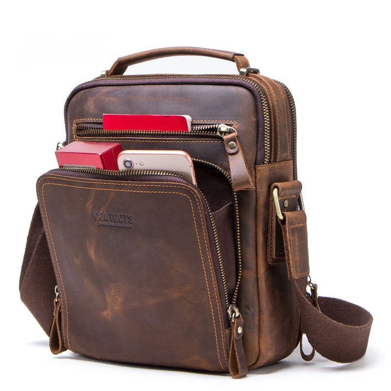 Multifunctional Ancient Crazy Horse Cowhide Messenger Bag