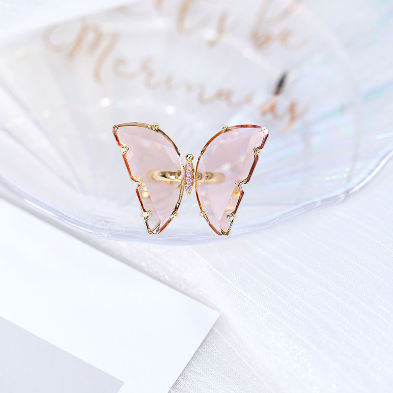 Fashionable Adjustable Glass Butterfly Ring