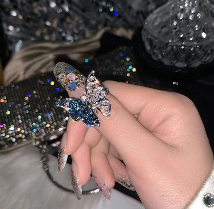 Rebirth Butterfly Blue Zicron Adjustable Ring