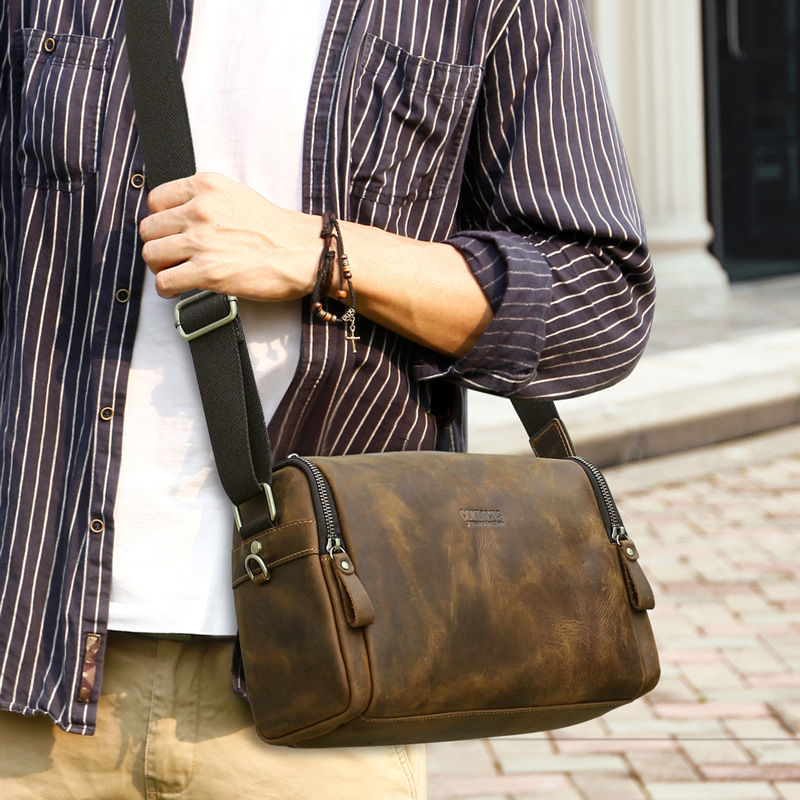 Retro Crazy Horse Leather Men's Messenger Bag