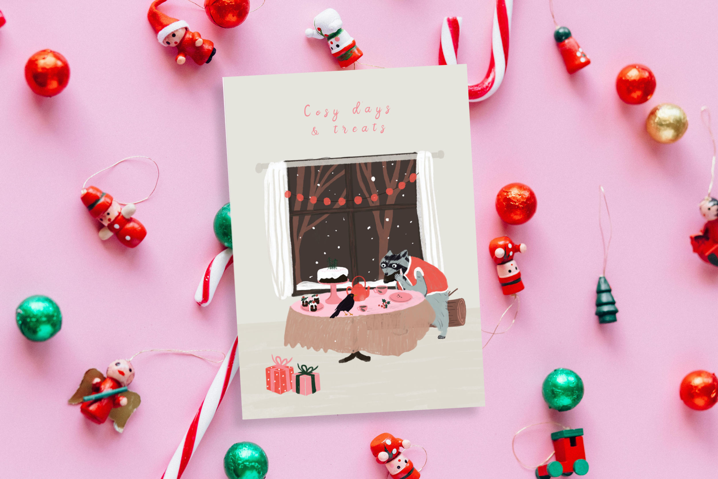 Raccoon & Blackbird Table of Treats Christmas Card