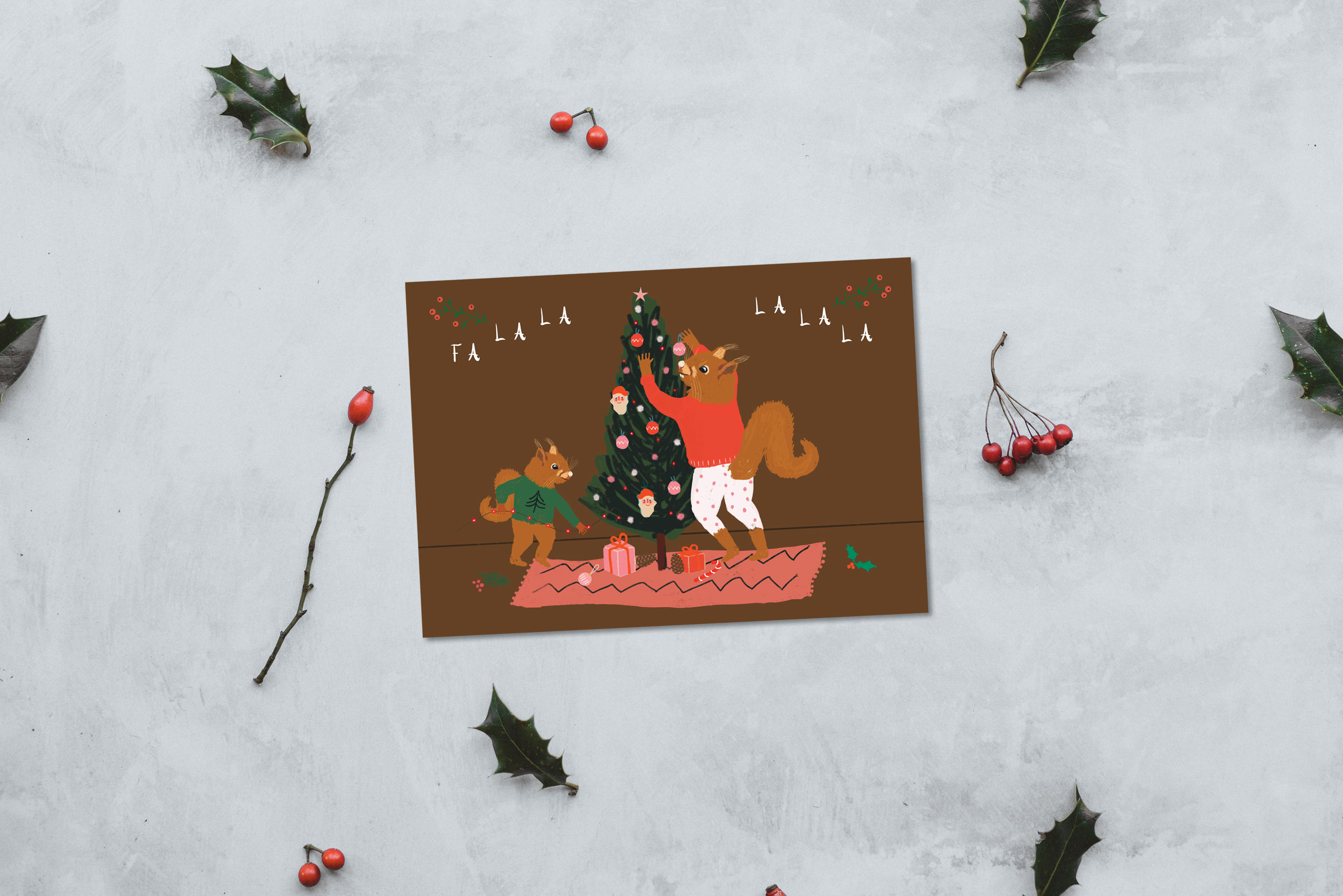 Fa La La Squirrel Christmas Card