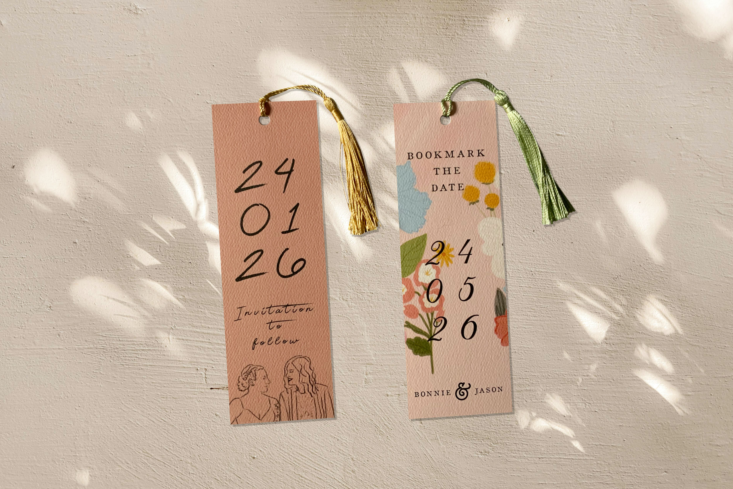 Custom bookmark save the date with colourful tassel