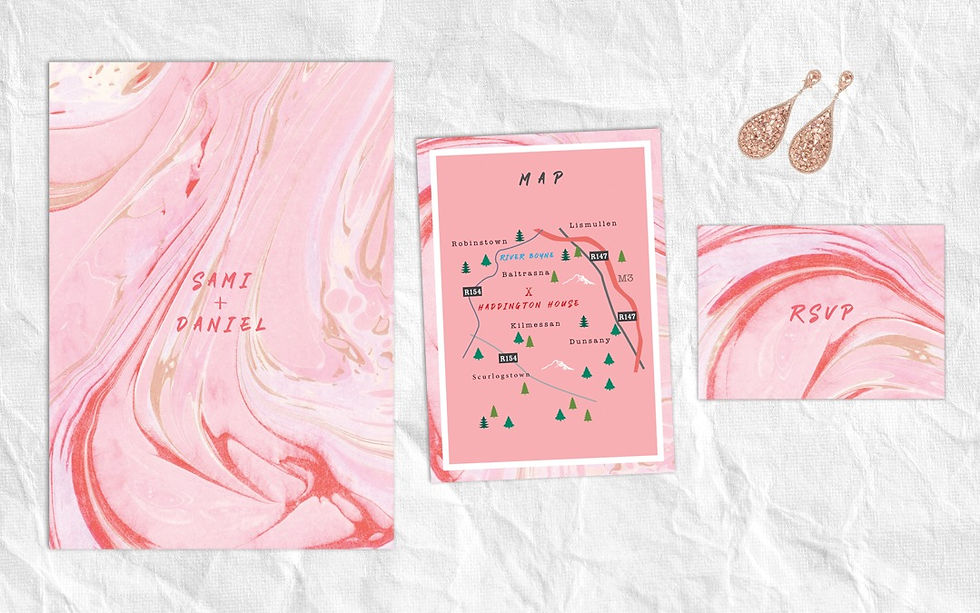 Marbling wedding stationery pink gold copper blush