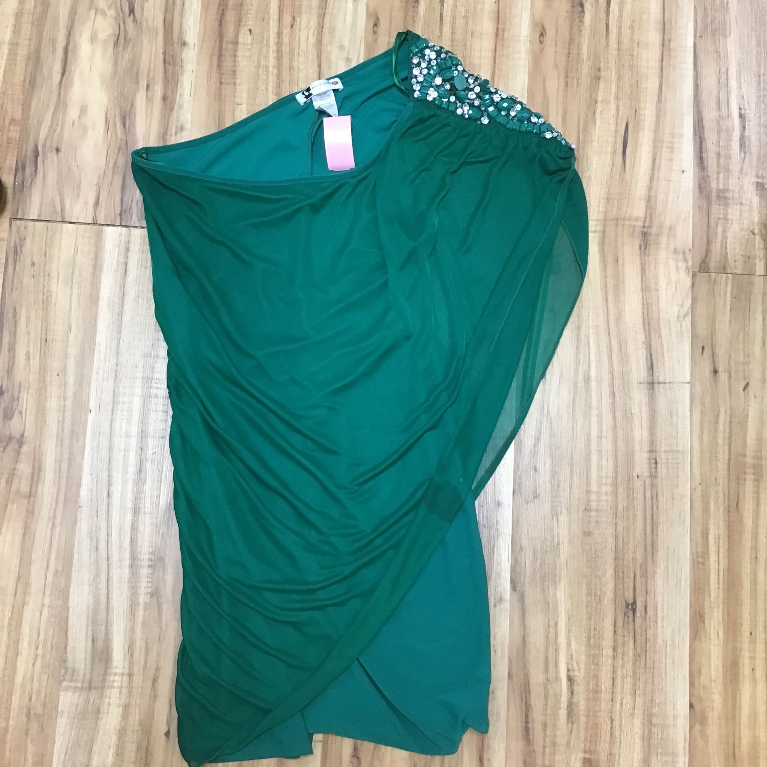 Body central green one shoulder dress