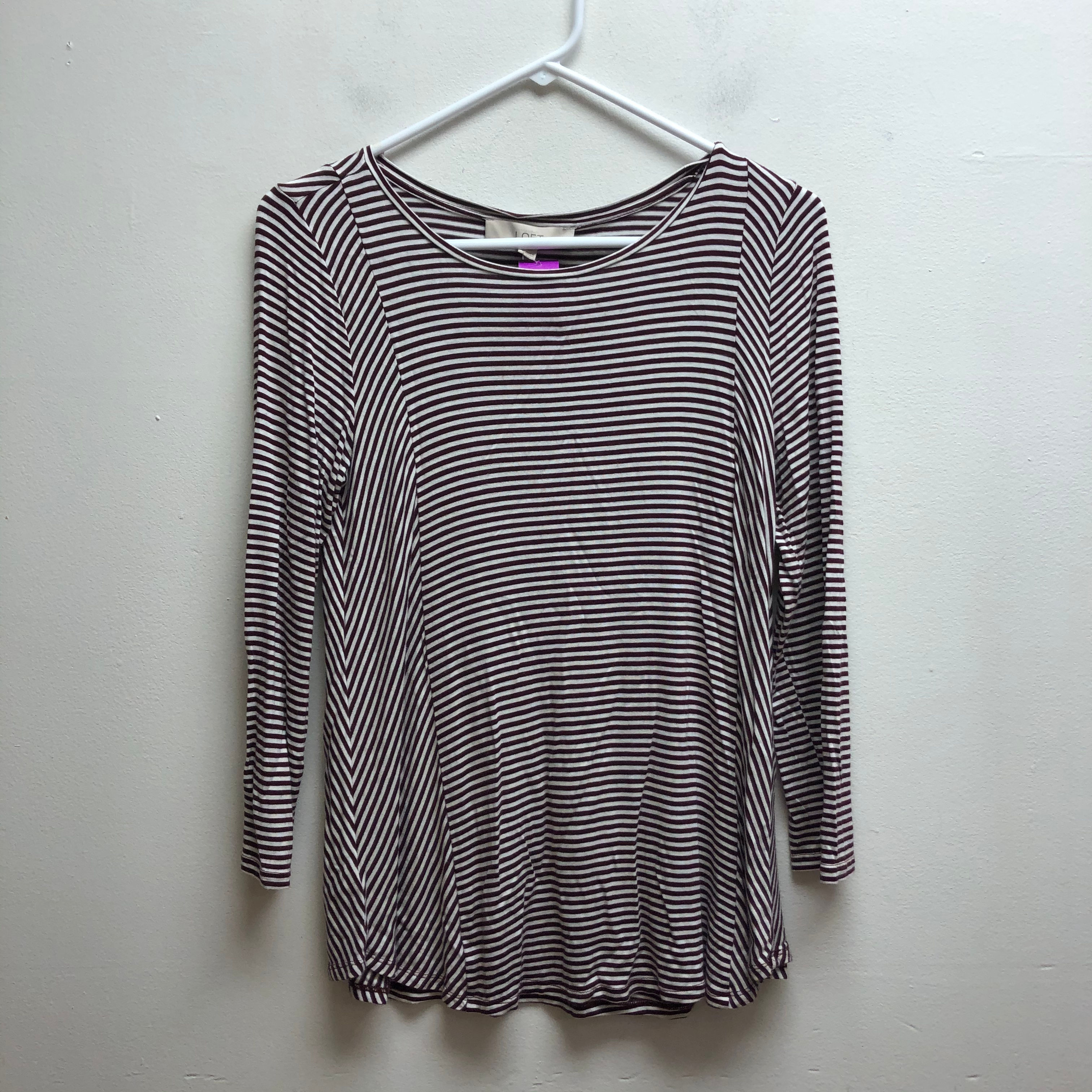Loft maroon & white striped top