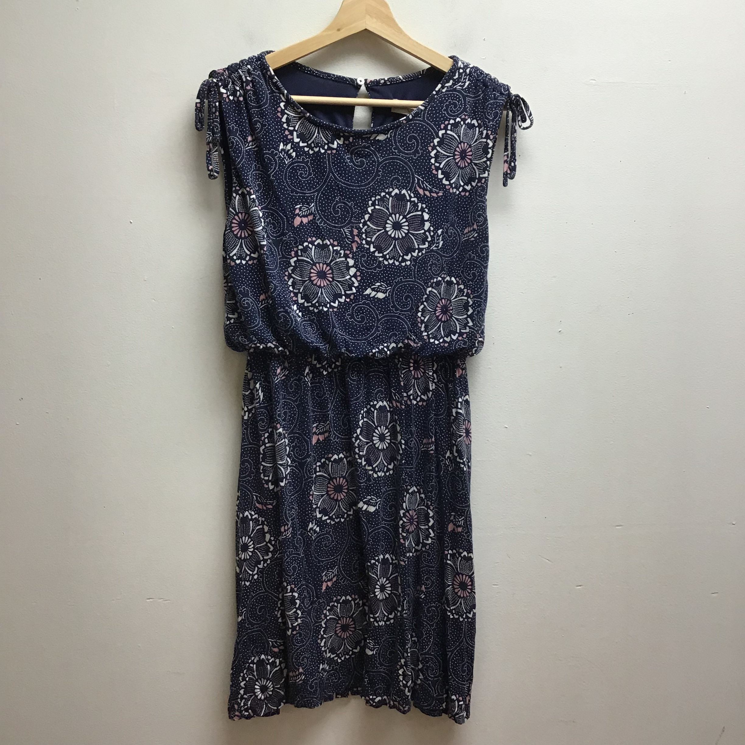Loft navy & pink floral patterned dress