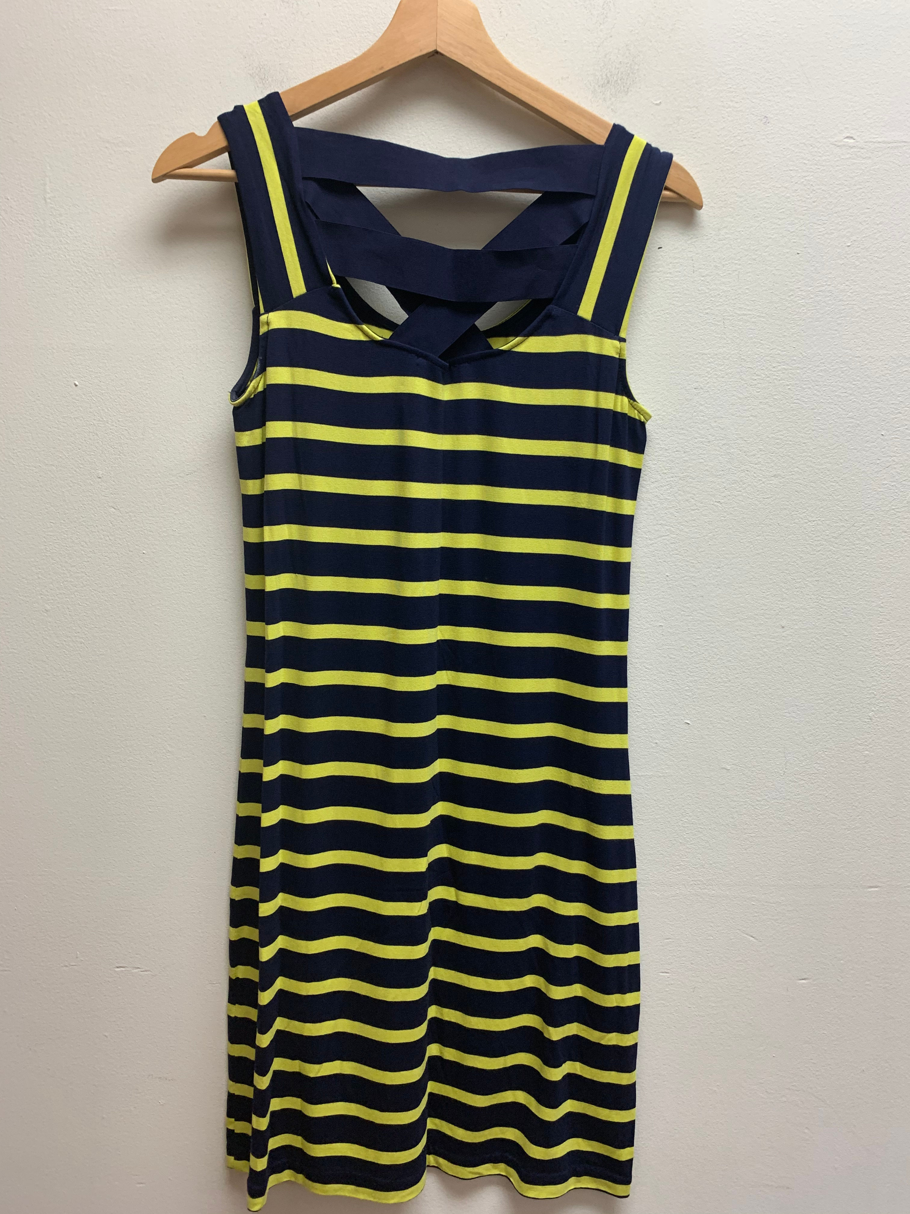 Striped tank dress w/cross straps on back