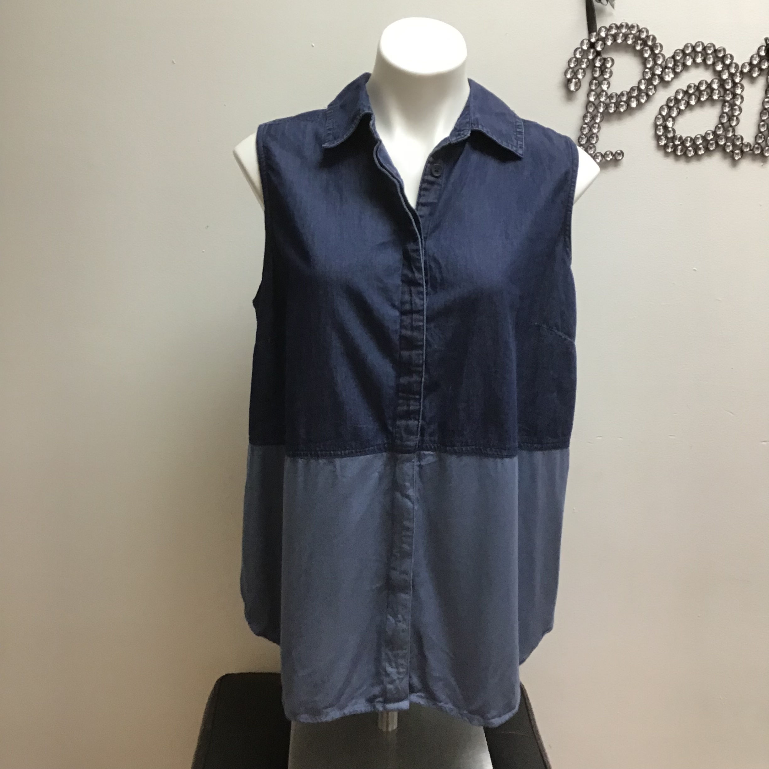 Sleeveless Denim Button Up Top - Size M