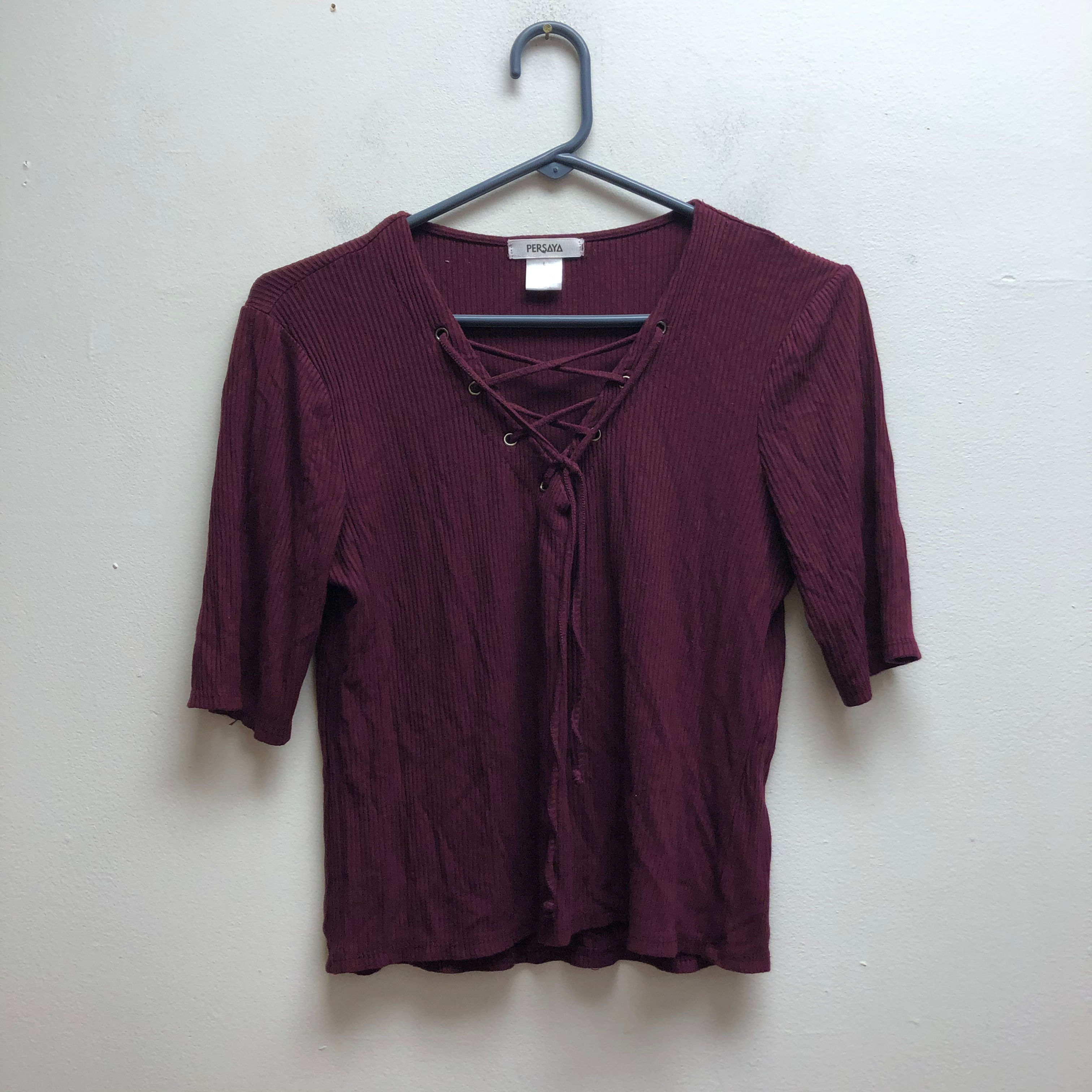 Persaya maroon lace up top