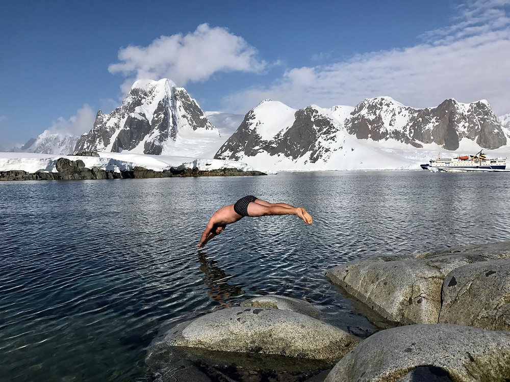 Nicolas Danyau, polar guide, south georgia, expedition guide academy, expedition guide training, zodiac driver, expedition training, polar plunge, antarctica, ocean nove