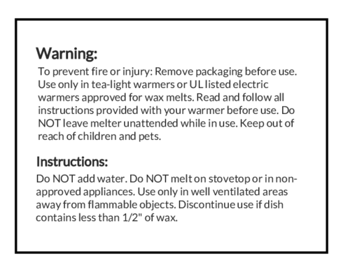Wax melts warning label